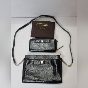Kate Spade Black/ Pink  Shiny/ Gloss Leather Crossbody purse and wallet